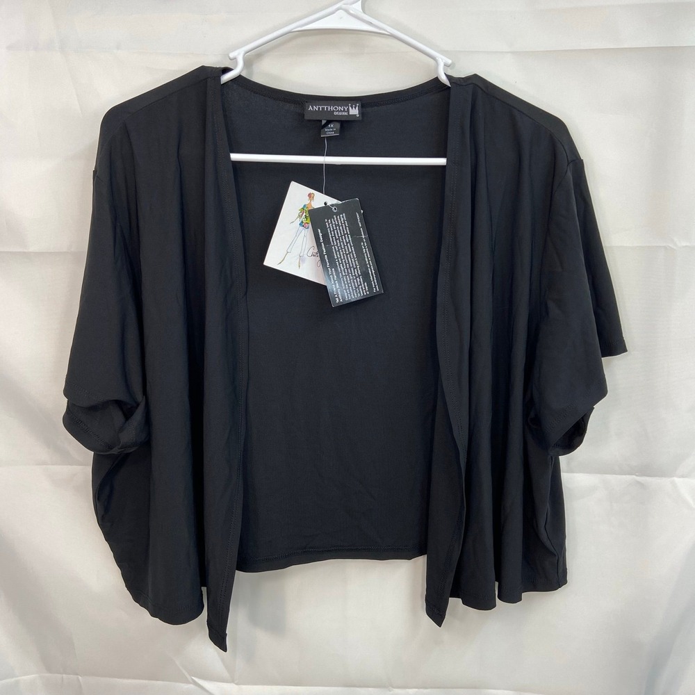 NEW ANTTHONY Original women's black stretch open woven knit cardigan shrug 1X